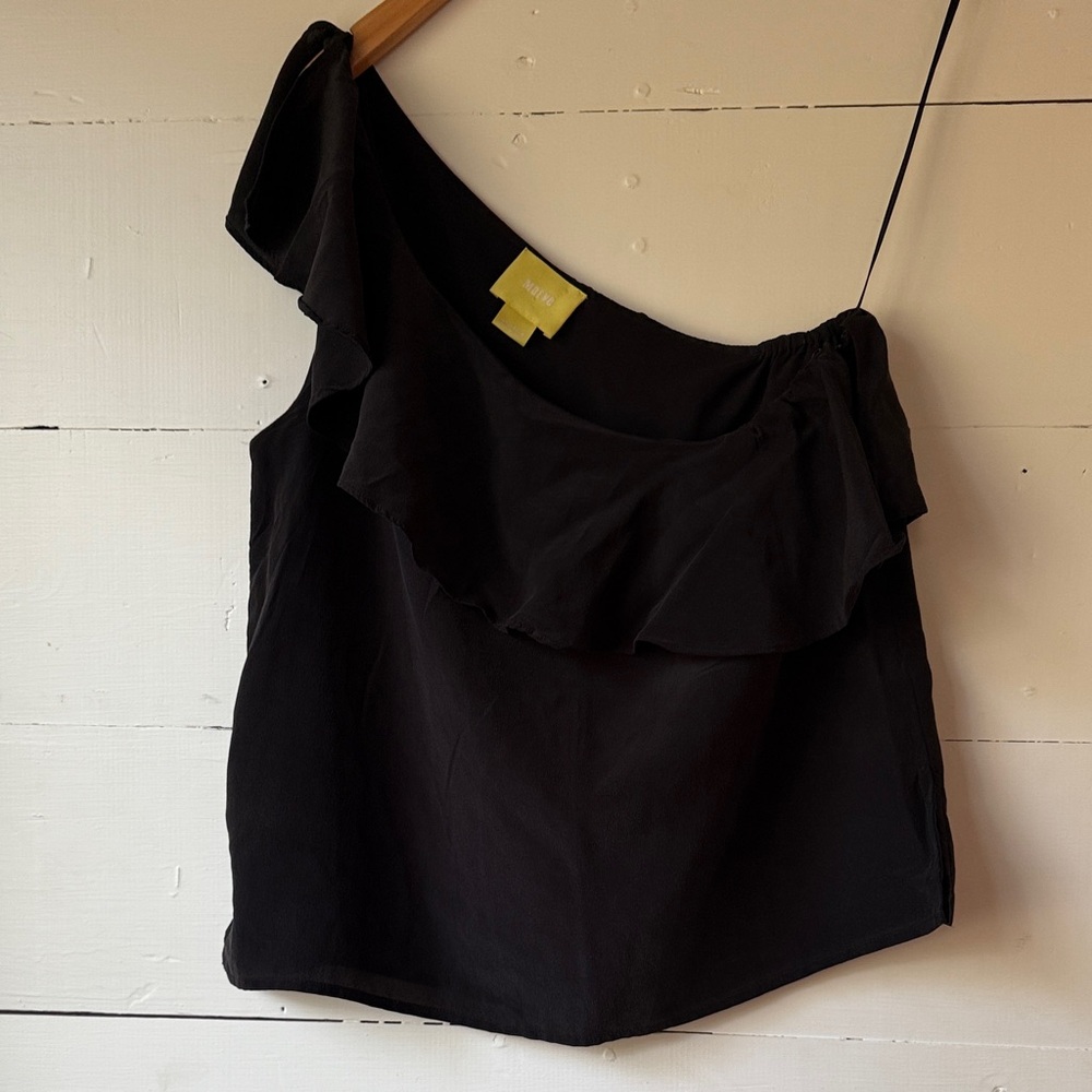 Maeve (Anthro) Black One-Shoulder Silk Top in size 4